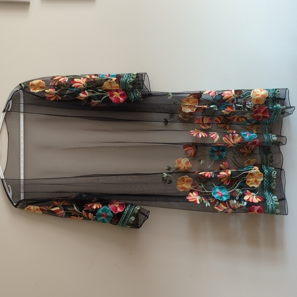 SHEIN Sweaters - Nwot Floral Embroidered Mesh Kimono